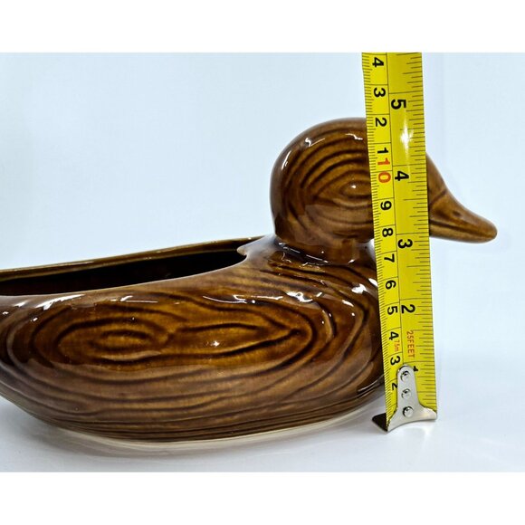Vintage Ceramic Duck Planter Vase Brown Glaze Pottery - Picture 8 of 8